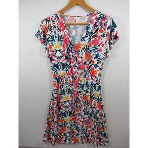 Soma Soft Jersey Wrap Dress Women Medium Floral Pockets Short Sleeve V-neck
